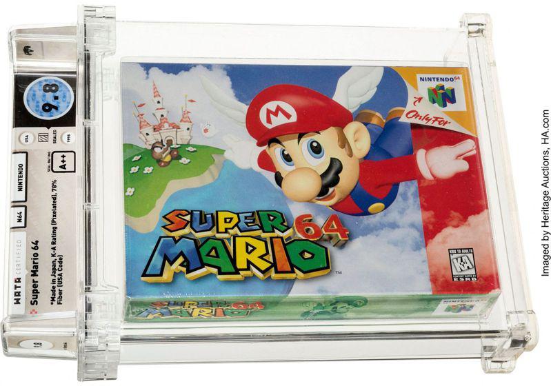 任天堂经典游戏「超级玛利欧64」（Super Mario 64）卡匣，11日拍卖价刷新世界纪录，以156万美元成交。Getty Images